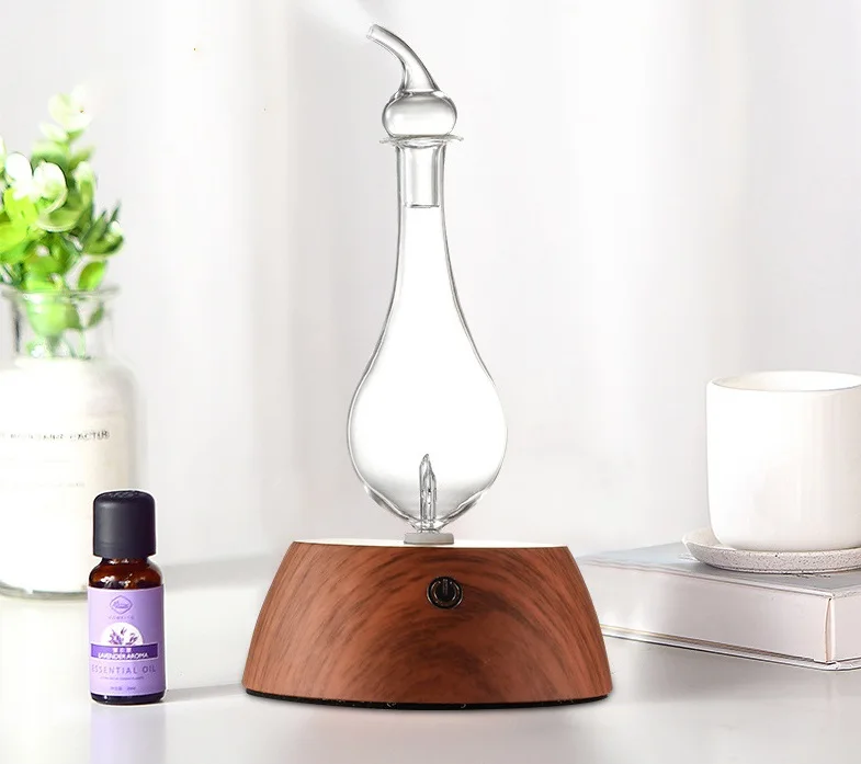 Natural Log Wood Glass Diffuser Nebulizer Only Pure Oil flavour Essential Oil Scent Diffuser with Table Night Light