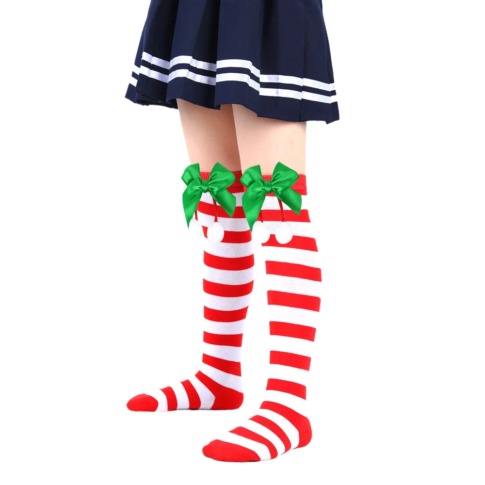 Осенне-зимние рождественские чулки для детей От 7 до 12 лет теплый пол высокие с шариками подарок на Рождество