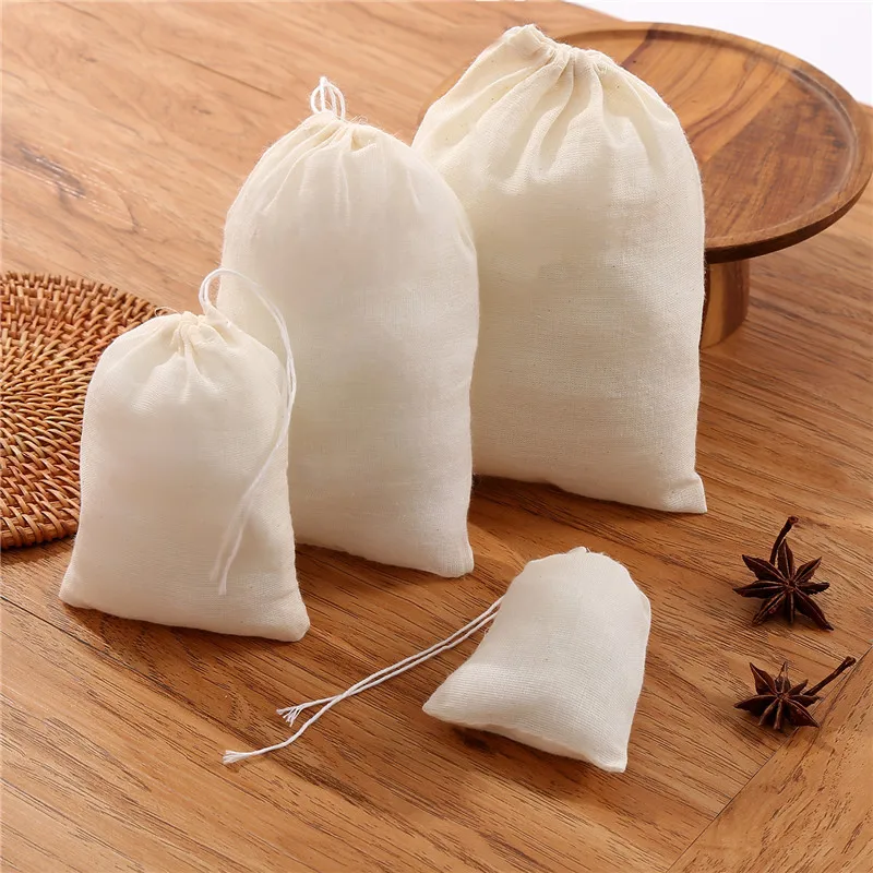 Custom packing fabric pouch small drawstring bag cotton muslin organic tea bags