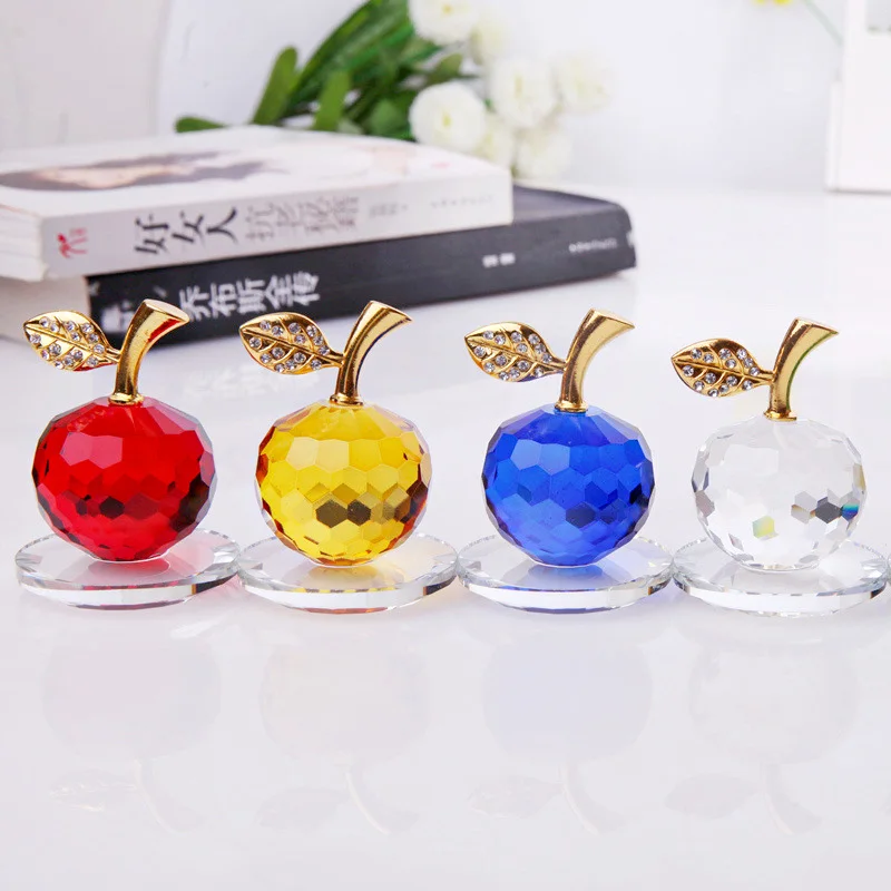 Home Decor Crystal Crafts Light Luxury K9 Crystal Apple Souvenirs Home Office Decorations Car Decor Gift Set Accessories