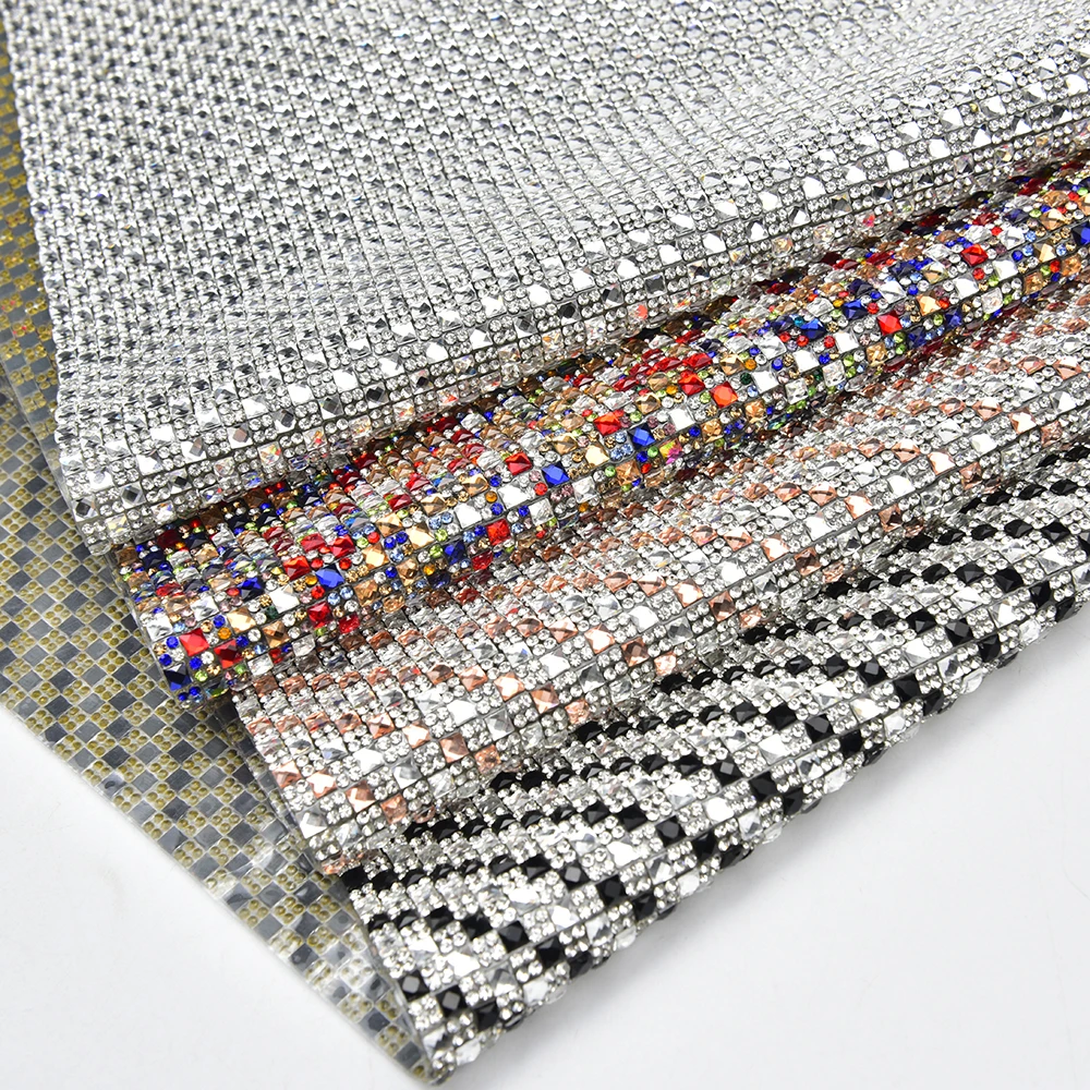24*40cm Rhinestone Sheet Glass 4mm Square and 2.5mm Round Crystal Diamond Applique Trim Mesh for Clothes Home Car Decoration