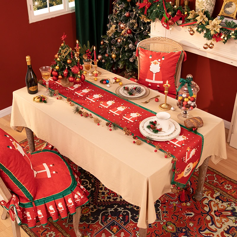 Party Decor Home Christmas Table Runner Decoration Cotton Linen Christmas Truck Xmas Tree Snowflake Table Runner With Tassel