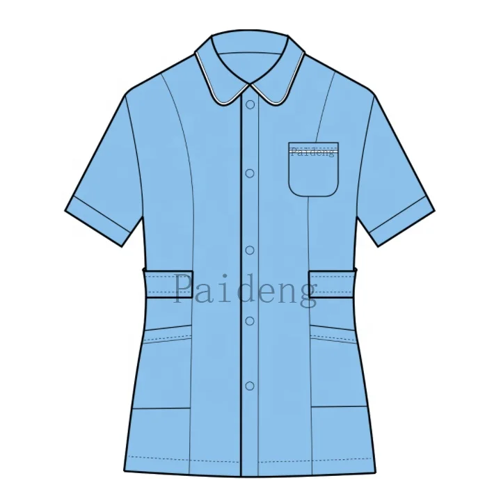 European Fashion Trends Logo Print Cotton Polyester Spandex Knitted Hospital Work Uniforms Stretch Turn Over Collar Scrub Set