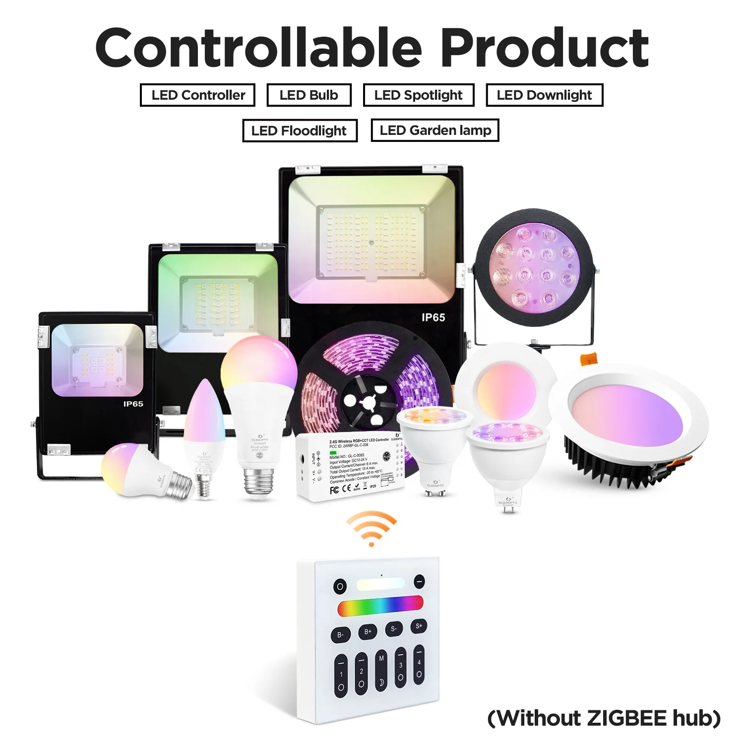 GL-W-003Z Gledopto Wall Mounted RGBCW RGBW Touch Panel LED Remote Control Works with ZigBee Smart Lights without Hub