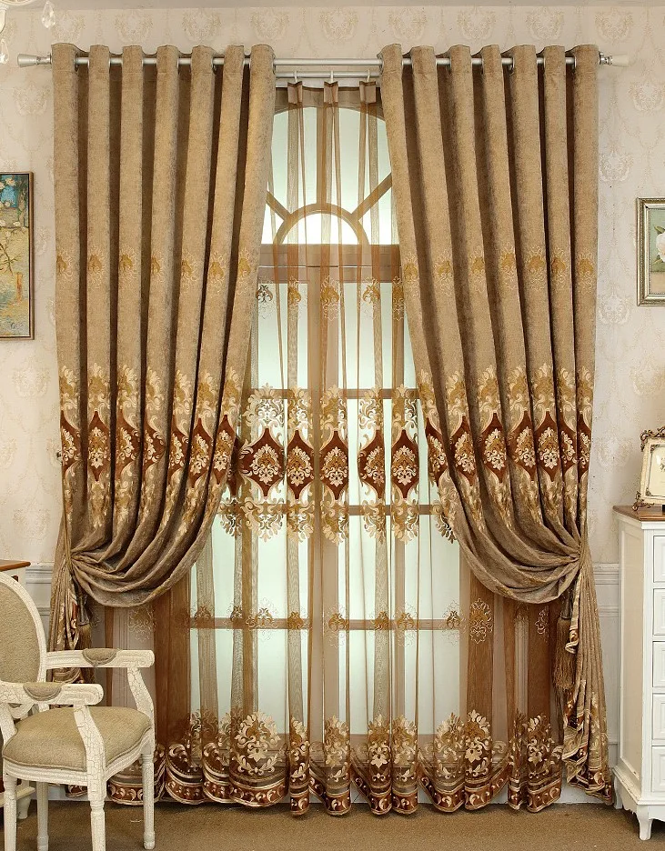 
China supplier custom blackout european luxury window embroidered curtains for living room 