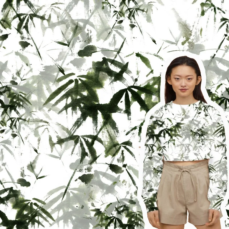 Fonesun-SK522-145 в китайском стиле с принтом бамбук печати 100% шелковой атласной ткани