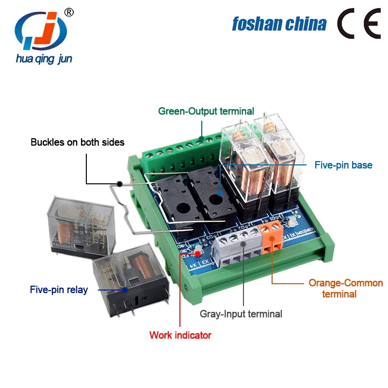 Huaqingjun 4-Channel Original O Relay Module 24VDC Electromagnetic Relays for PLC