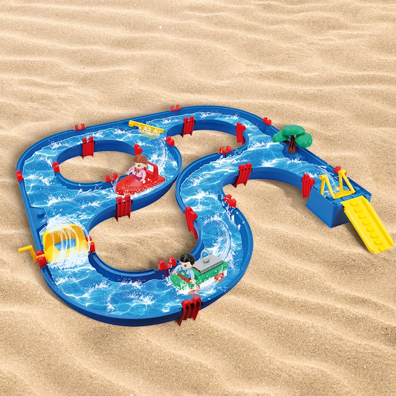 SH682864 Wholesale  summer toy  water slot car racing track Juguetes water play beach toys kid water toy DIY Building Blocks
