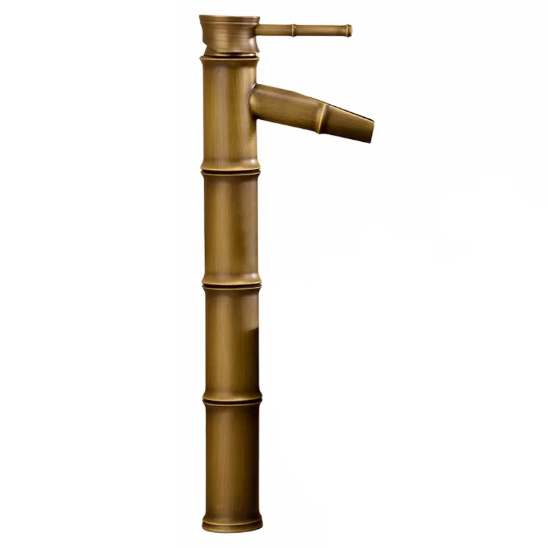 Basin Faucets Antique Copper Single Hole Waterfall Bathroom Faucet Bamboo Joint Type Cold Hot Water Basin Mixer Taps