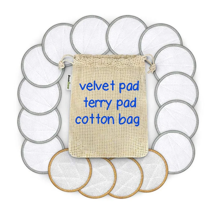 
Reusable facial makeup cleansing pads 12 soft bamboo velvet velour pads 4 scrub terry pads with wash bag packaging 