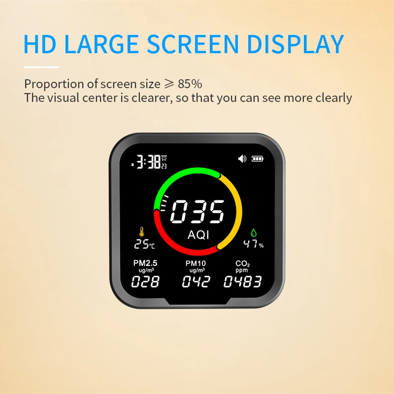 Detects AQI temperature and humidity Carbon Dioxide PM2.5 PM10 with Sound alarm PTH-9A Multi-function air monitor