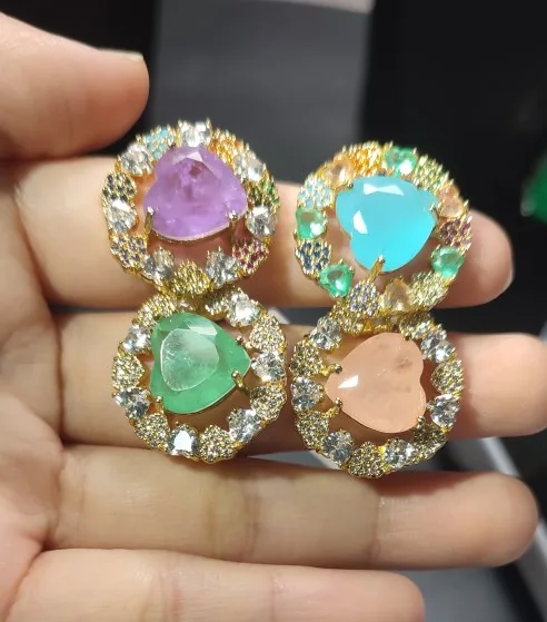 Hot Sale Paraiba Jewelry 18K Gold Plated Colorful Flower Big Heart Fusion Ring For Women