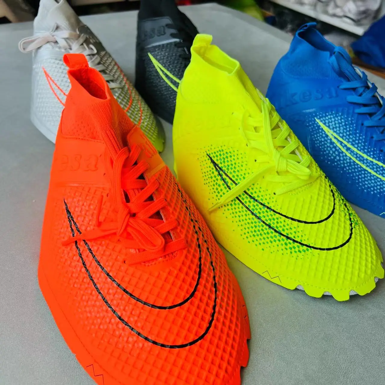 soccer shoes vamp wholesale breathable suede leather safety upper semi finished breathable mesh