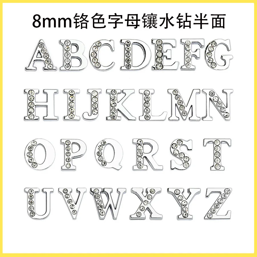 Hot Sell 8mm 10mm Silver Gold Initial Letter Metal Alphabet Charm DIY Accessories Through Wristband Bracelet
