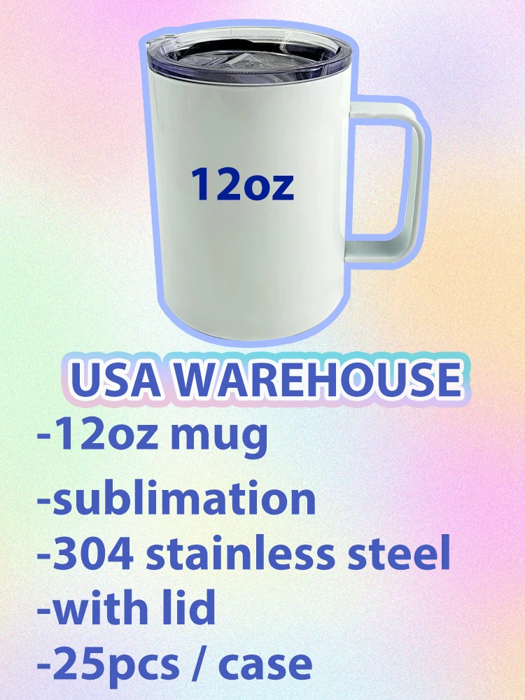 US warehouse free shipping12oz coffee beer camping sublimation straight tumbler mugs with Handle and Lid