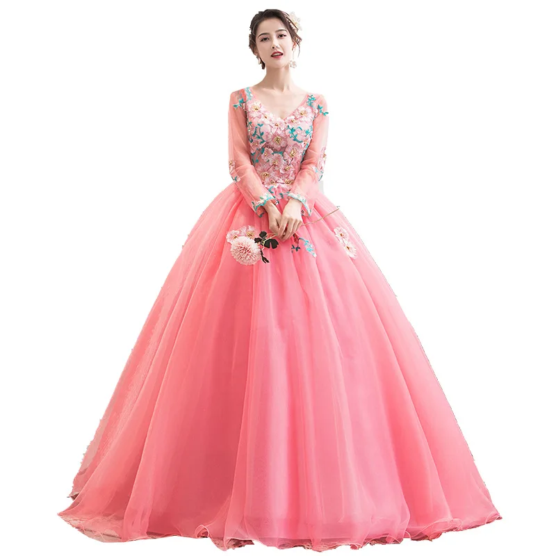 dresses women para quinceaneras Tulle Appliques Beads evening dress fabric Prom Gowns evening dresses elegant