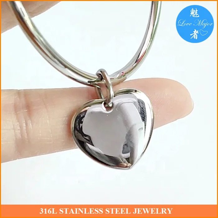 Round Geometric Rigid Stainless Steel Bangle Fashion Jewelry With Heart Charm Mirror Polished For Women