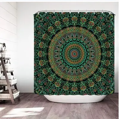 Normal Size Waterproof Polyester Digital Print  Shower Curtain And Rugs Shower Curtain Set