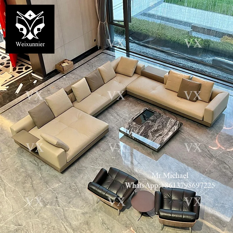 Modern Genuine Leather Design Living Room Connective Modular U-shaped Luxury Sofa Sectional Couch