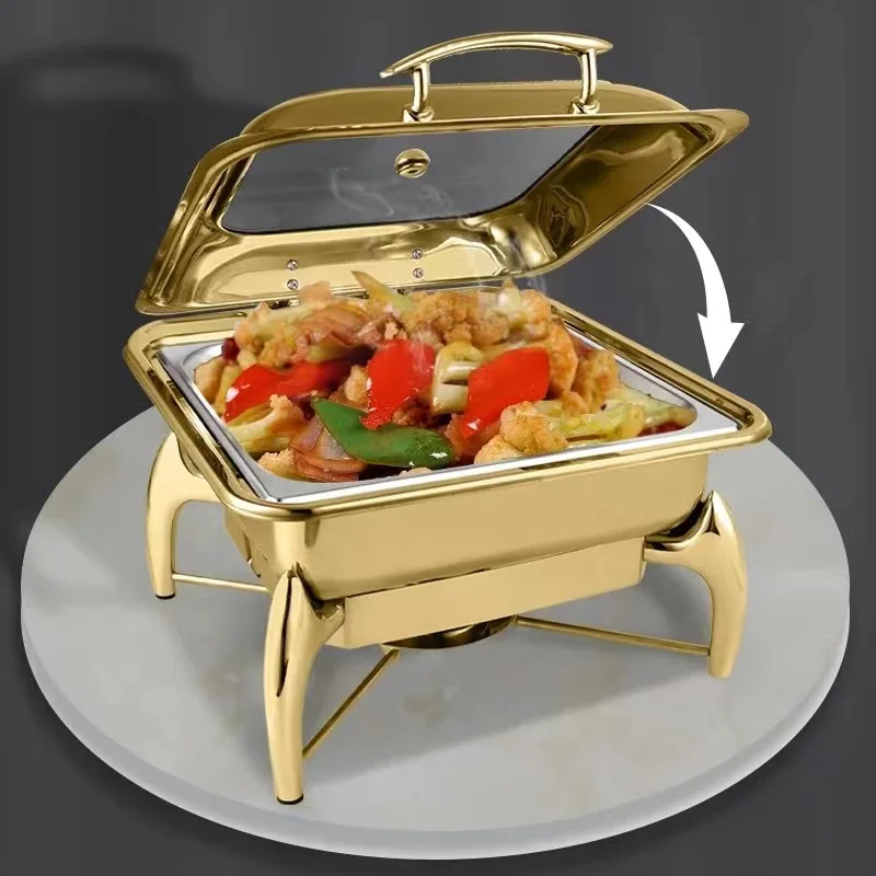 Catering Golden Glass Chaffing Dishes Stainless Steel Luxury Chafing Dishes Set Rectangular buffet food warmer