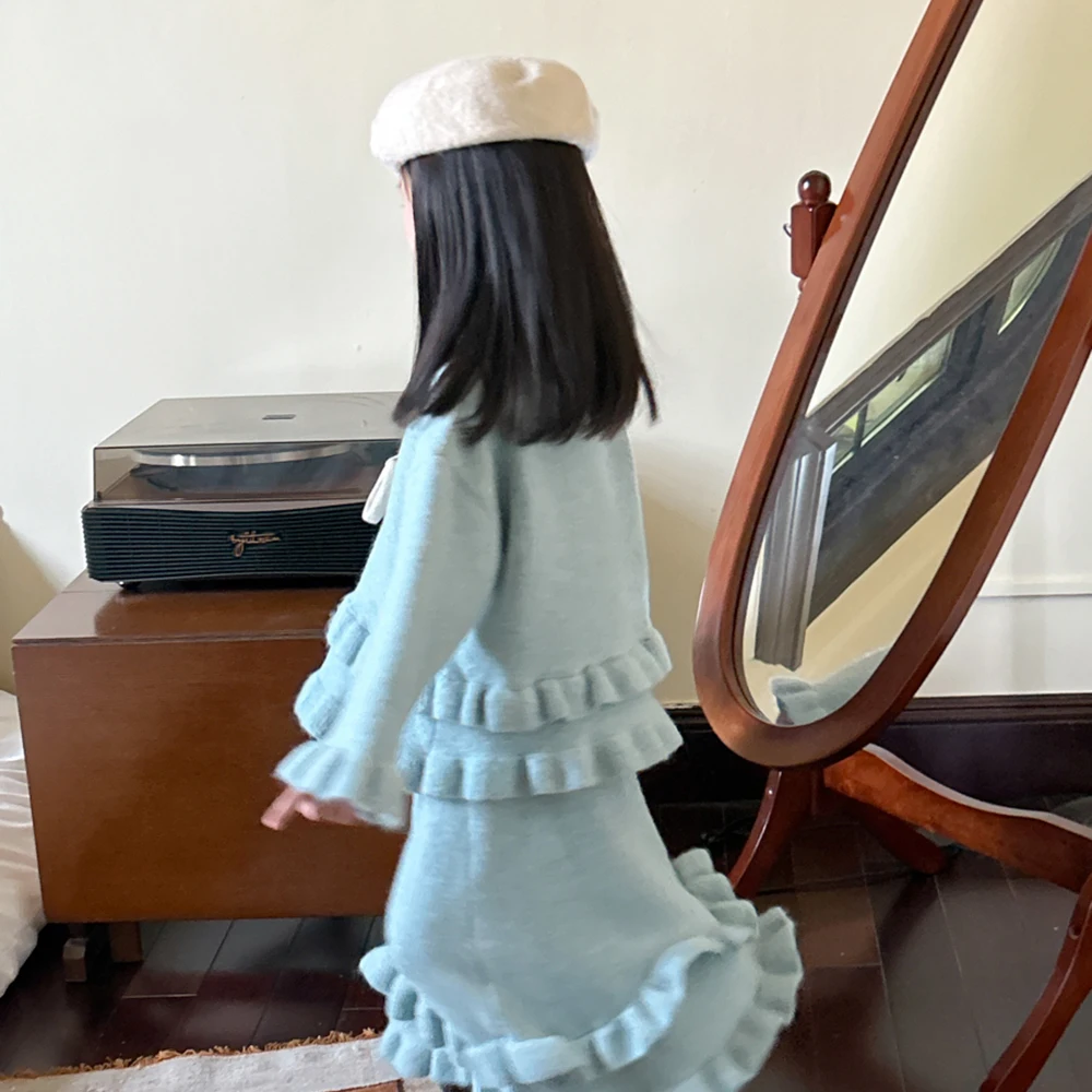 2024 Fall Baby Girls Clothes Two-Piece Suit Soft Solid Knitted Sweater+Skirt Clothing Sets for Girls