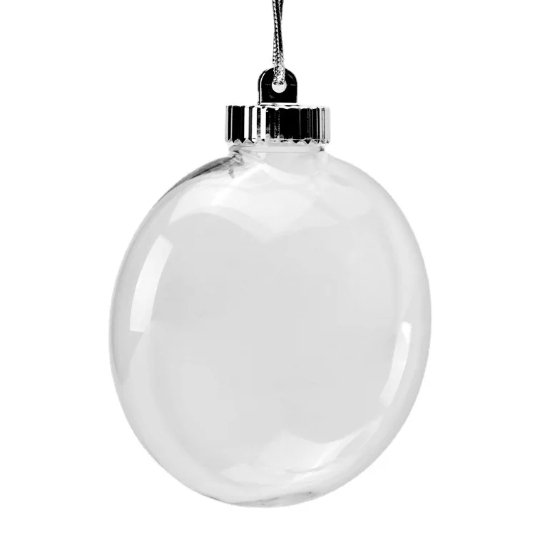 Transparent DIY Paintable Shatterproof Flat Christmas Bauble Clear Ball Decoration 80mm Plastic Disc Ornament