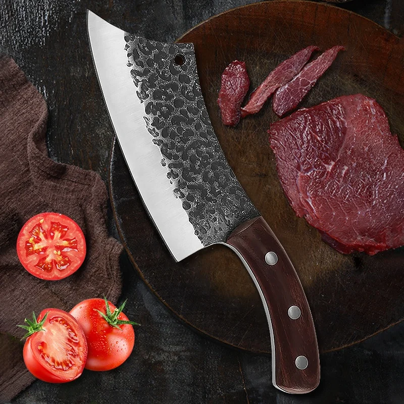 Multifunctional Full Tang High Carbon Stainless Steel handmade Slaughter Butcher Serbian Kitchen Chef Knife with PU knife sheath