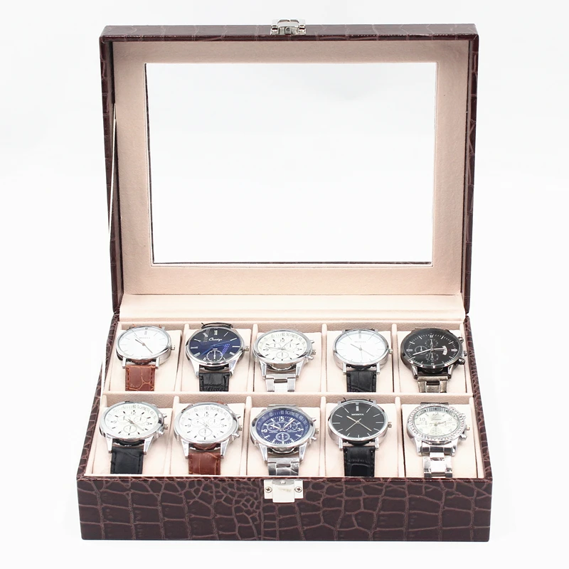 Elaborate 10 slots luxury watch packaging croco leather watch gift box for wholesale