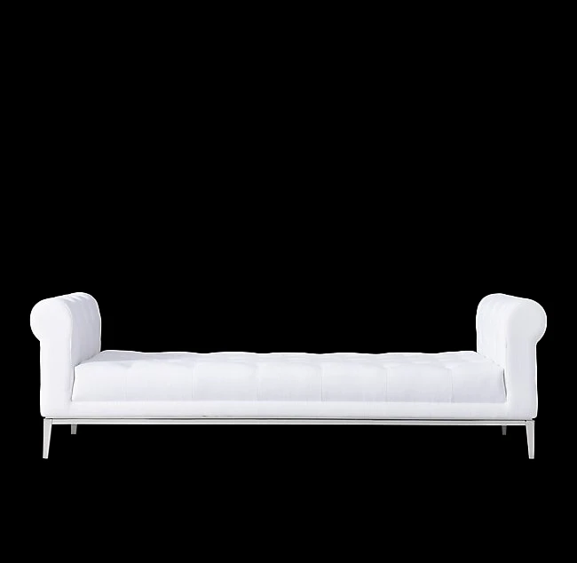 Sunwa wooden upholstered  bench white Linen fabric  Stools  bed end Ottomans Luxury  Stool