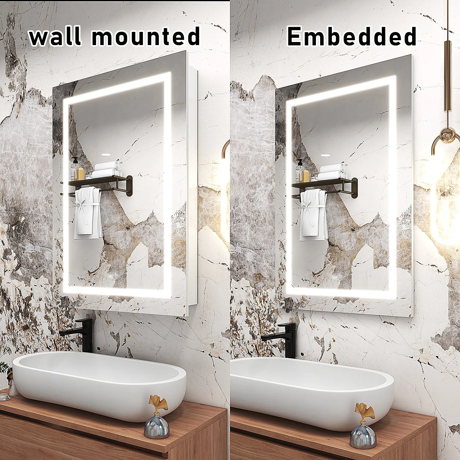 Floating bathroom vanity cabinet with led mirror new design with light medicine cabinet with socket