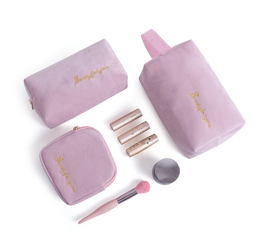 Fashion Beauty Embroidery Velvet Cosmetic Bag - Private Label Custom Logo Make up Bags