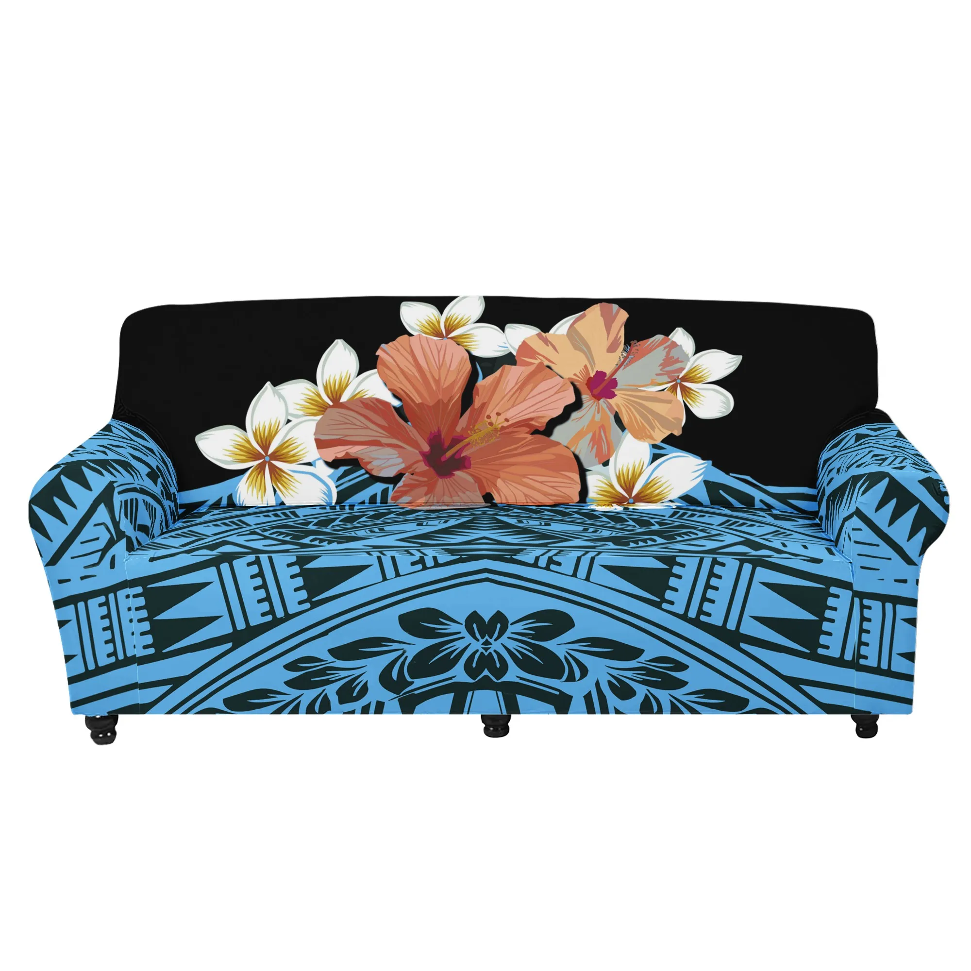 
Sublimation Custom Blue Polynesian Hibiscus flowers Print Sofa Cover Slipcover Furniture Protector Polyester Sofa Cover 