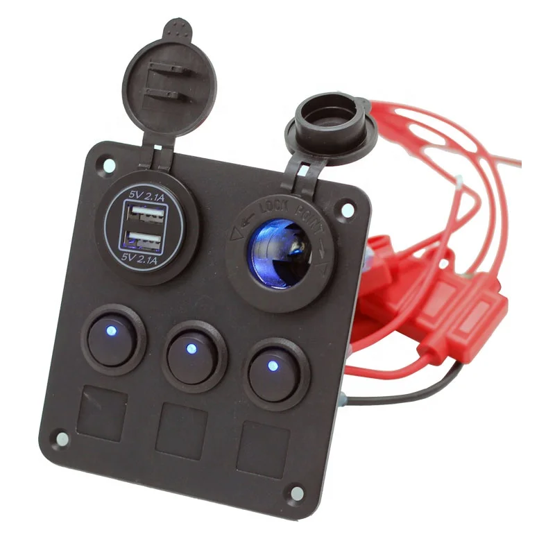 12V 24V 4.2A usbt Led Light Push Button Toggle 3 Gang Electrical Car Rocker Waterproof  Boat Marine Control Switch Panel Socket