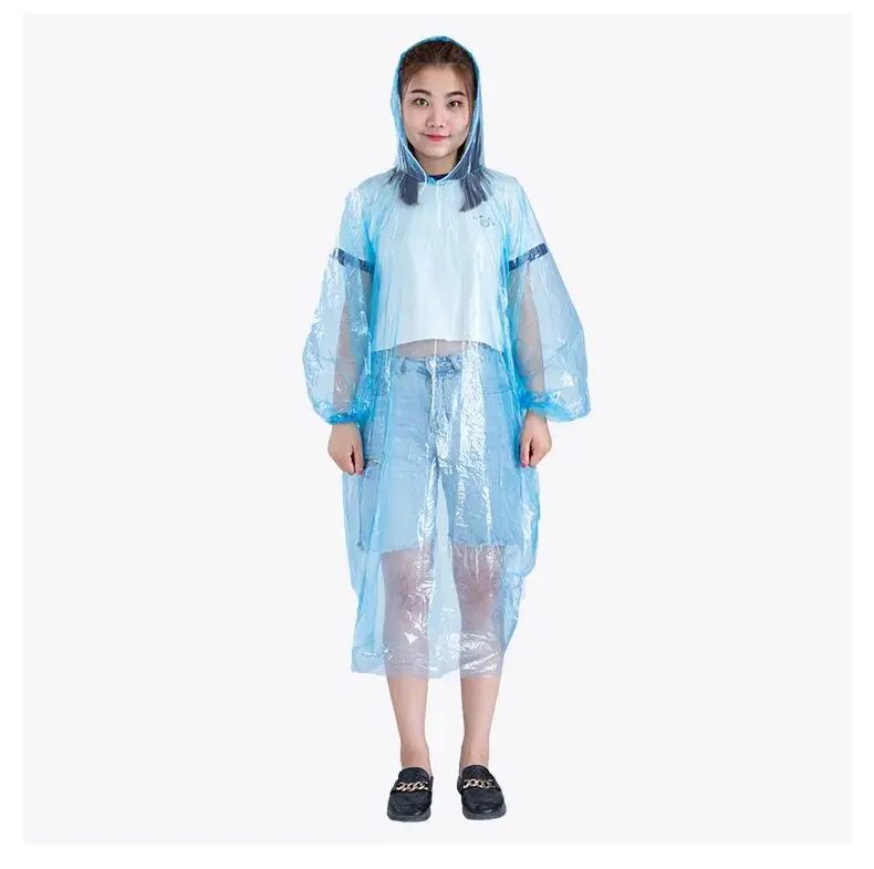 Customizable Color Cheap Translucent Disposable Rain Poncho Hooded Eco-Friendly Raincoat Waterproof
