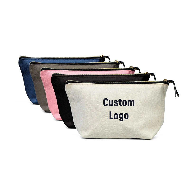 Factory Original Customized Logo Cotton Zipper Make Up Pouch Toiletry Canvas Cosmetic Makeup Bags with Zipper