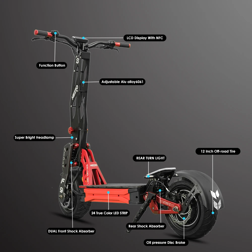 HEZZO EU US Stock Electric Scooter 60V 8000W Dual Motors 40h LG 90Km/h Foldable 12Inch Road TIRE Two wheels Escooter