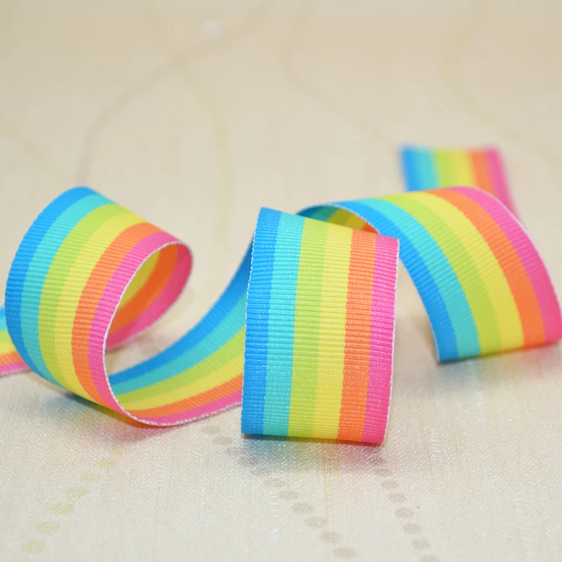 Gordon Ribbons Wholesale Stock Colorful Stripe Ribbon Roll Custom Rainbow Stripe Ribbons 38MM Gift Wrapping Webbing
