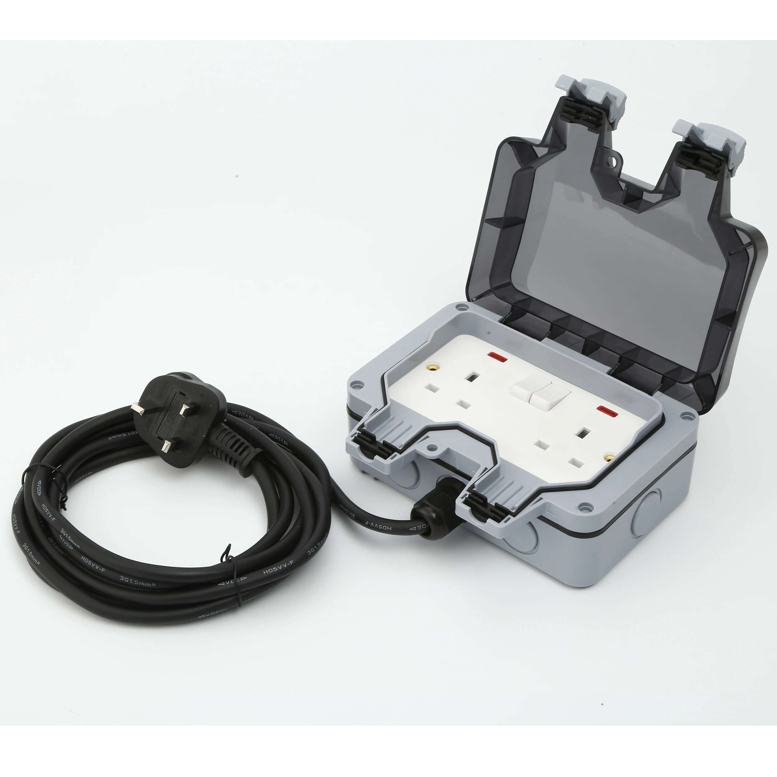 2 Gang 13A UK Type With Light Waterproof Switch Socket  IP66  MP22-N