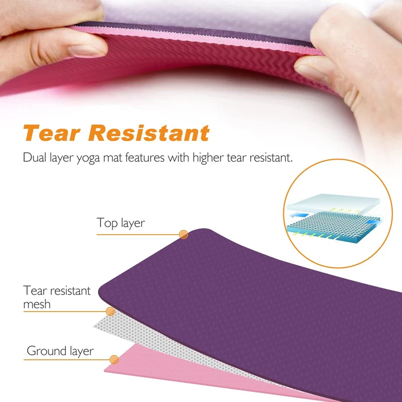MKAS Double Color Men Women Soft Foam TPE Anti-Slip Yoga Mat 6Mm 10Mm Custom Logo 173Cm 183Cm Thick Rubber TPE Yoga Mat