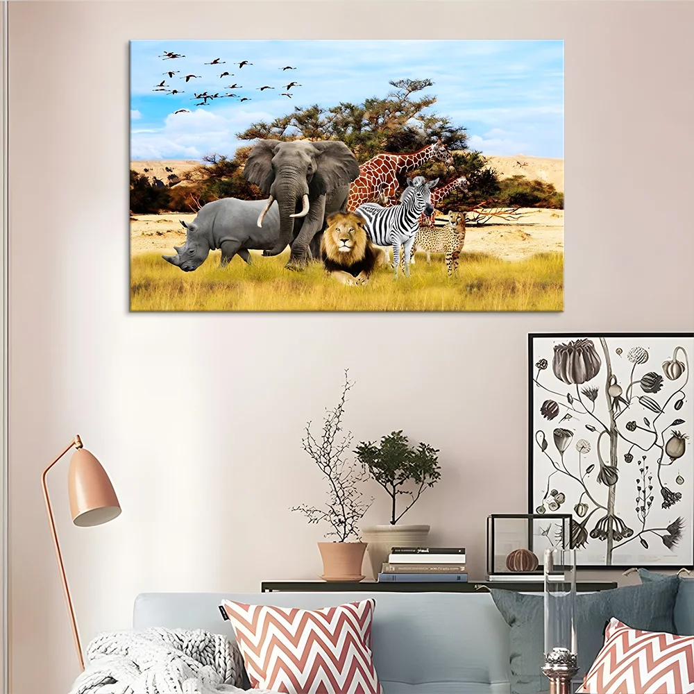 the African grassland painting on canvas and animal oil painting wall art for decoration