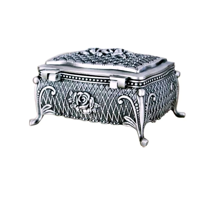 Manufacturer Directly Sale Metal Carved Flower Jewelry Box Creative Gift Zinc Alloy Vintage Ornament Box