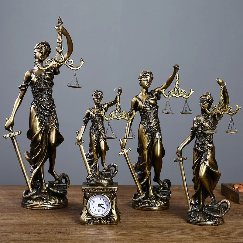 Imitation Bronze Goddess Themis Sculpture Statue Lawyers Office Justice Fair Justice Legal Scales Ornaments