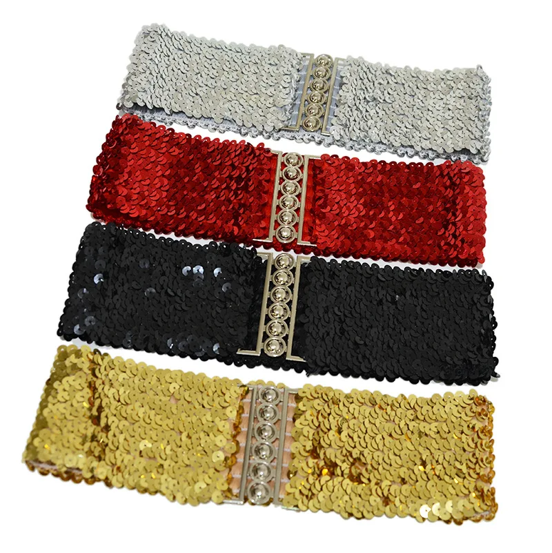 New Fashionable 2.5inch Fish-scale Shiny Sequins Custom Elastic Waistband for Dance Party