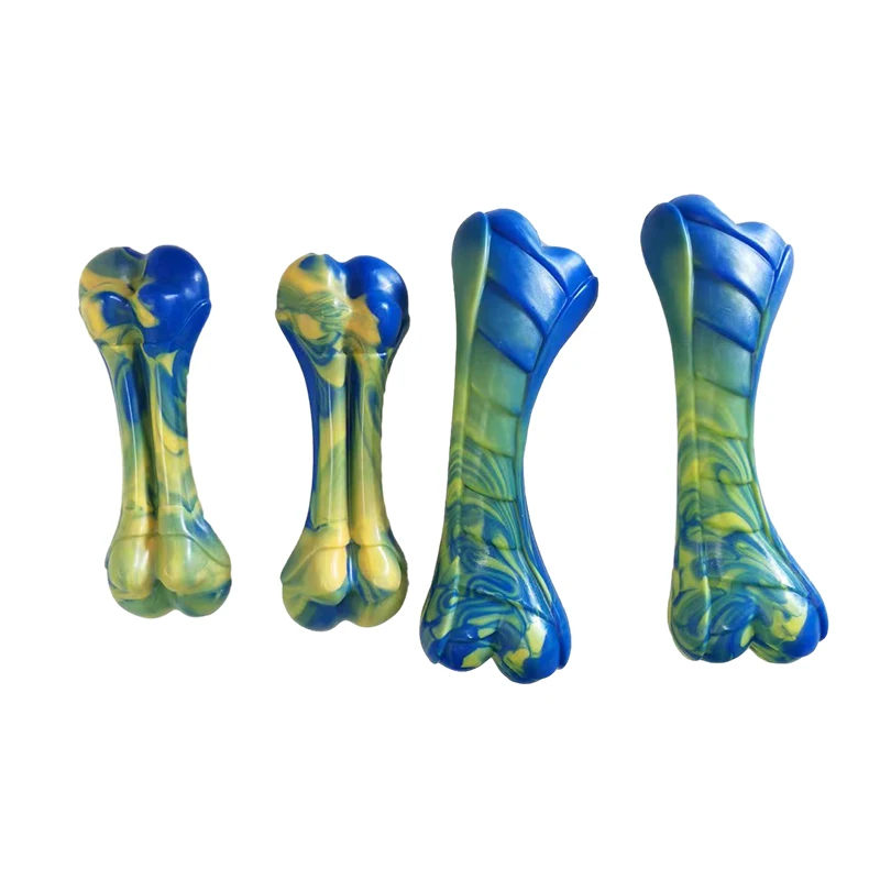 Custom Mix Color Aggressive Chew Dog Toys Durable Training Rubber Bone Shaped Small Size Nylon Pet Toy