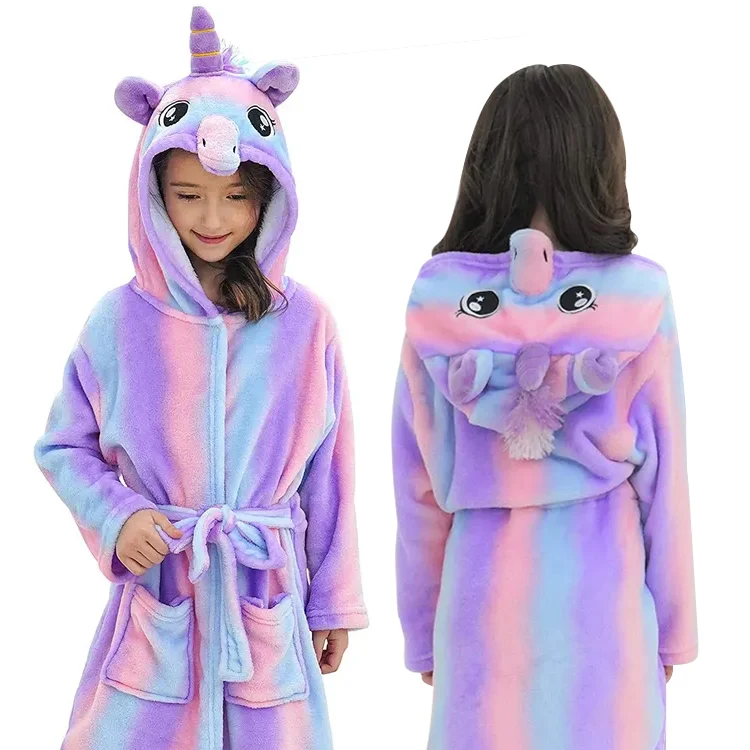 Thickening Warm Cochair Coverirls Patowel Hot Sale Winter Fleece Robe Plush Girls Bathrobes Printed Design OEM Service Support