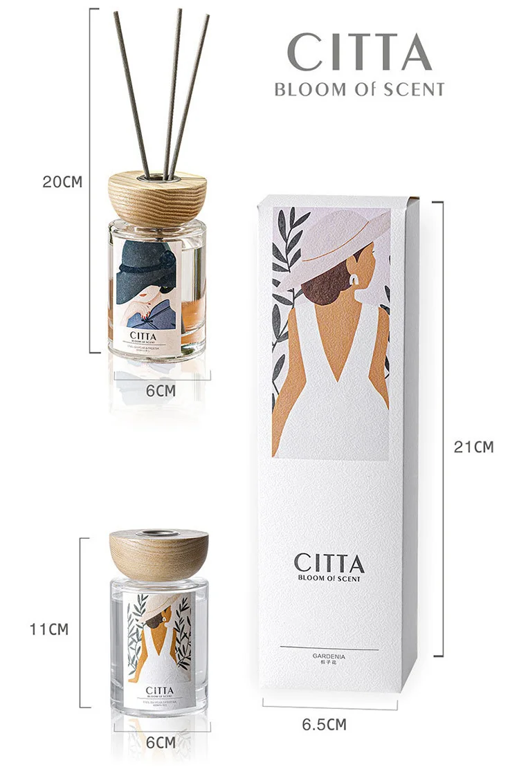 Luxury Fashion Illustration Rattan Non-fire Aromatherapy Essential Oil Hotel Indoor Air freshener Aroma Ornaments Gift Box SET