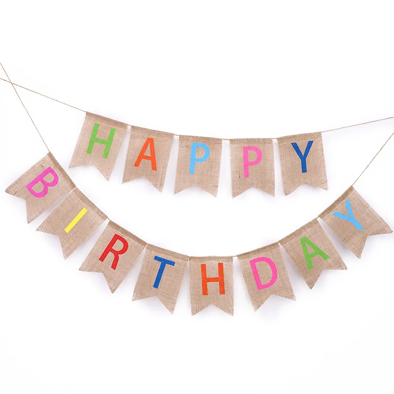 
Jute Rope Flax Birthday Party Hanging Pennant Flag Banner Wedding Home Decor Event Supplies Burlap 