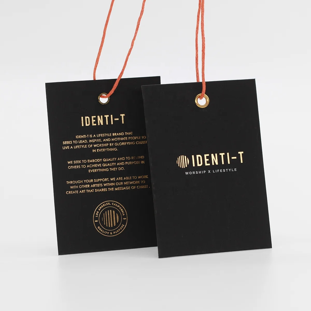 Высококачественная Золотая штемпелюя Толстая Роскошная бирка для одежды Пользовательский логотип черная картонная бумага свисающие бирки этикетки с печатью