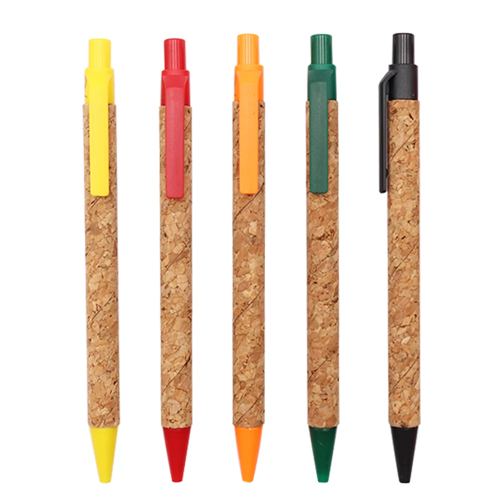 Retractable eco friendly degradable cork wood ballpoint pen with thin clip