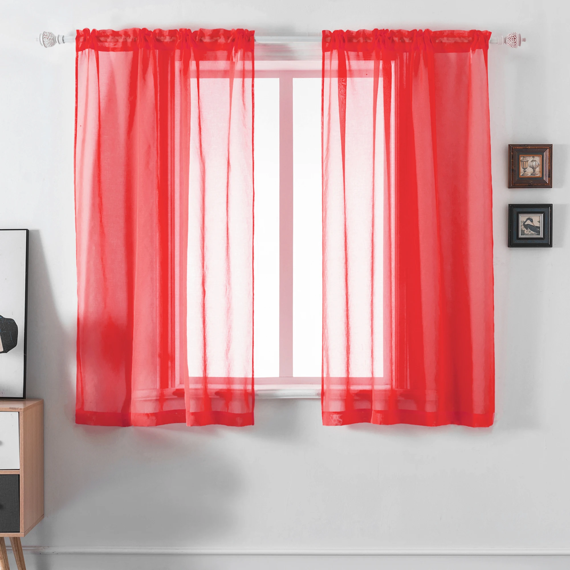 hot selling cheap Red Sheer curtains - Wholesale Home Decor Semi Sheer Voile Rod Pocket Polyester Curtains